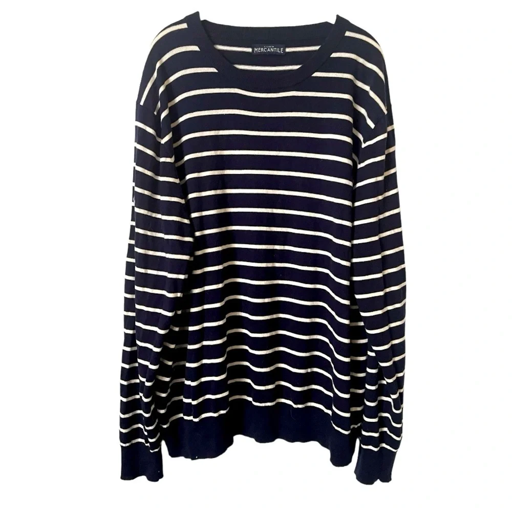 J. Crew Mercantile‎ Navy Blue Cotton Crewneck Sweater with White Stripes XXL
